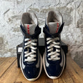 Prada Americas Cup High Navy Patent Grey White Sneaker Sz 7