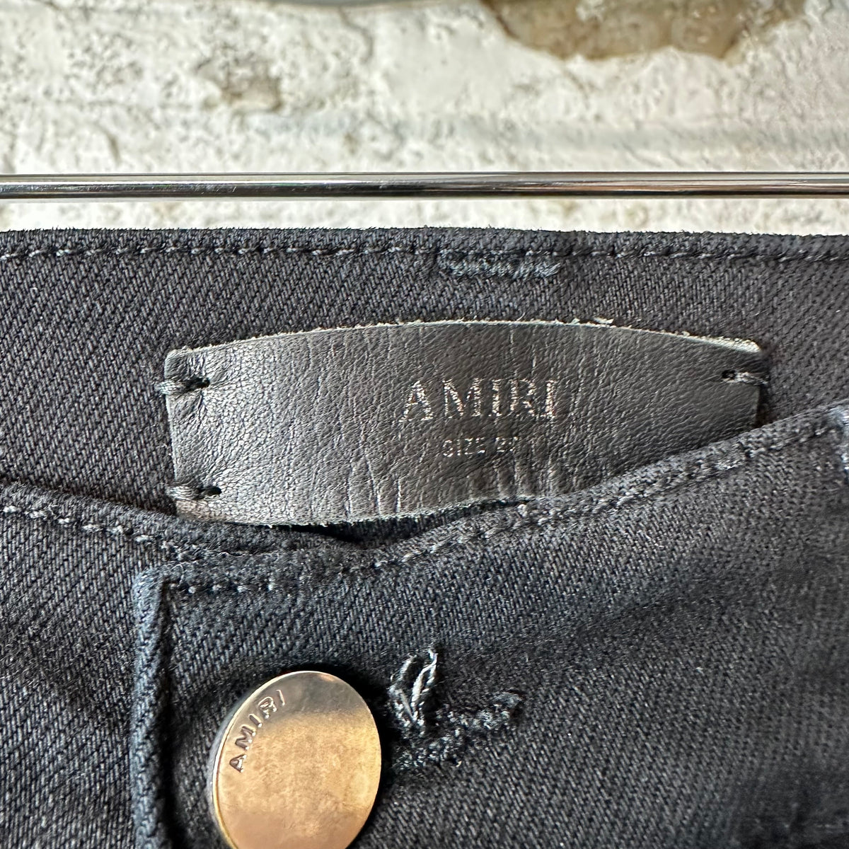 Amiri MX1 Black Leather Black Denim Jeans Sz 29