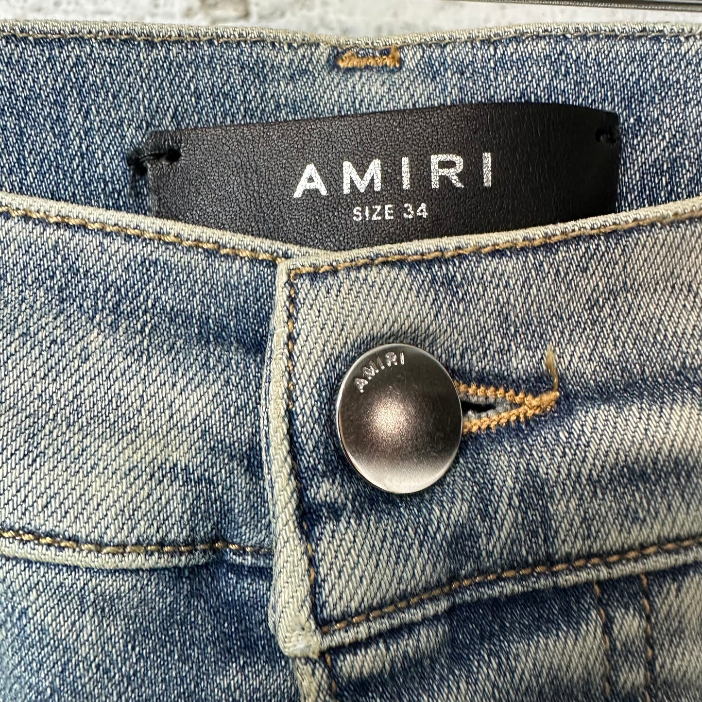 Amiri Green Quad Stitch Blue Denim Jeans Sz 34