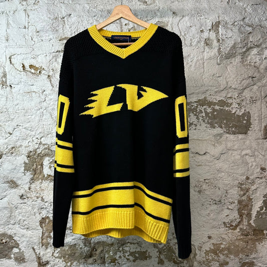 Louis Vuitton Intarsia Football Crewneck Black Yellow Sz M