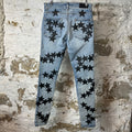 Amiri Black Leather Star Chemist Blue Denim Jeans Sz 31