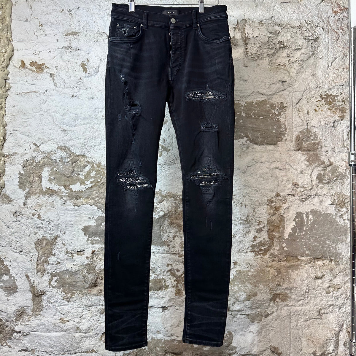 Amiri MX1 Black White Woven Black Denim Jeans Sz 33
