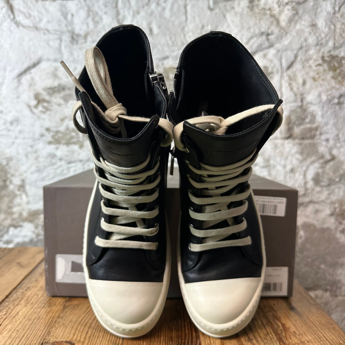 Rick Owens High Black Leather Milk Sneaker Sz 8 (41)