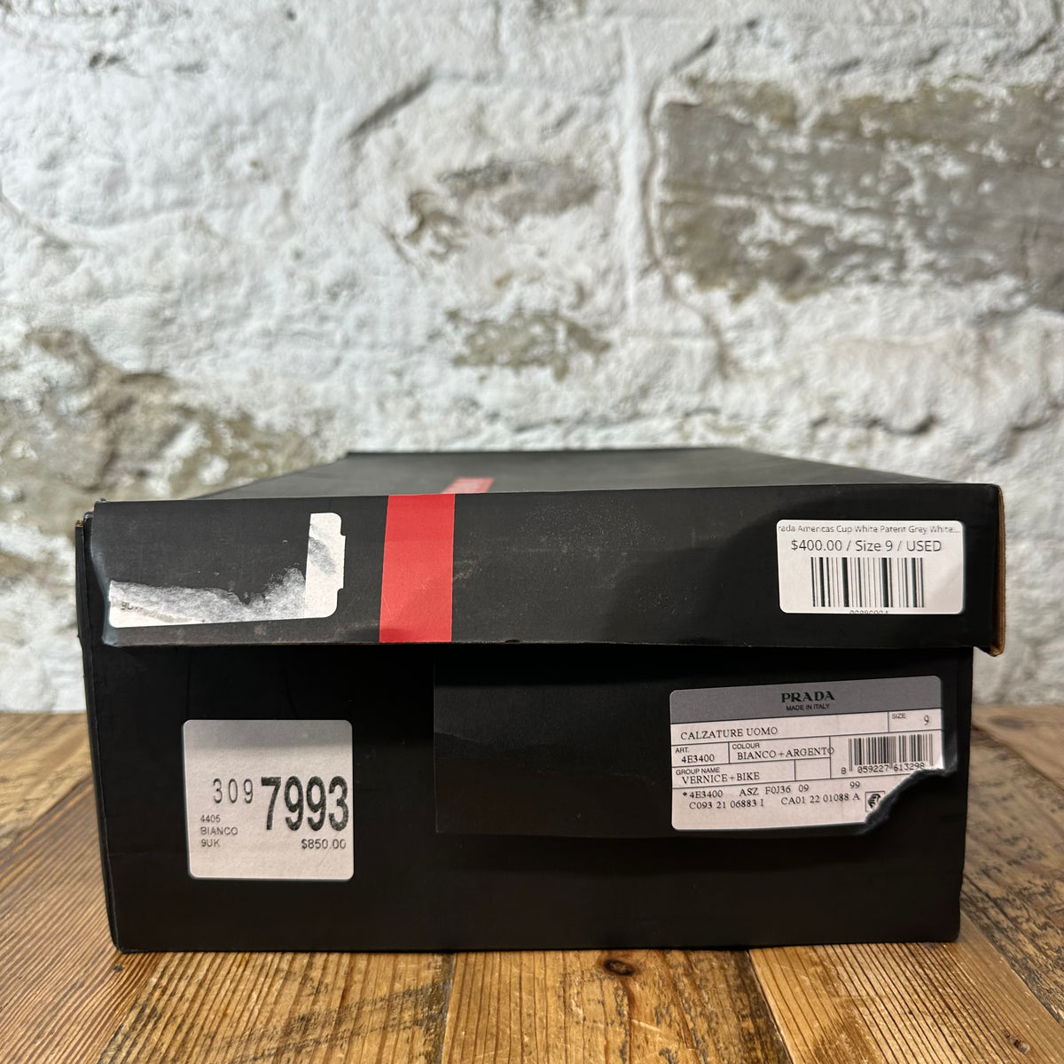 Prada Americas Cup White Patent Grey White Sneaker Sz 9