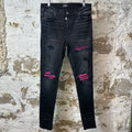 Amiri MX1 Cracked Pink Black Denim Jeans Sz 36