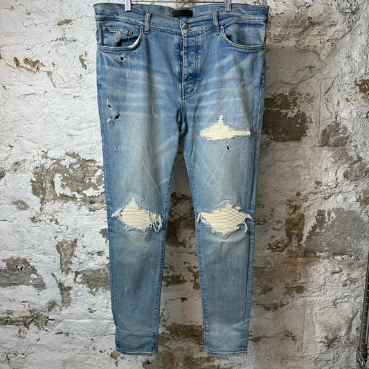 Amiri MX1 Cream Suede Blue Denim Jeans Sz 38