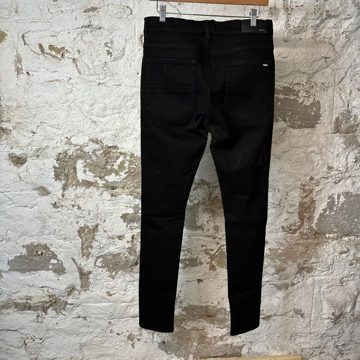Amiri Black Suede Spell Black Denim Jeans Sz 34