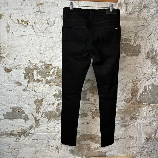 Amiri Black Suede Spell Black Denim Jeans Sz 34