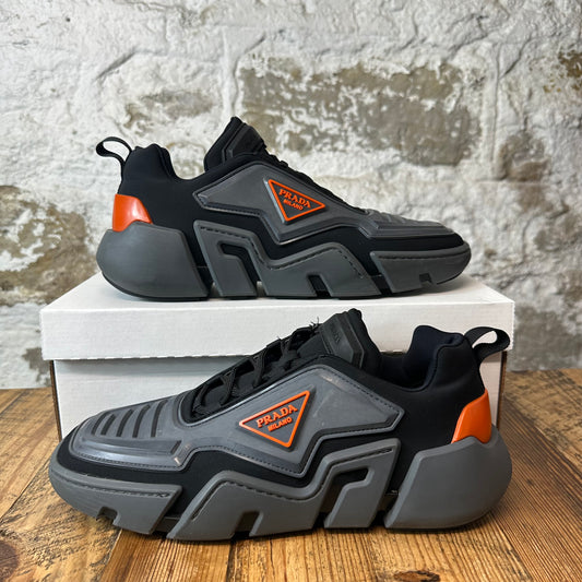 Prada Techno Grey Orange Black Sneaker Sz 8.5