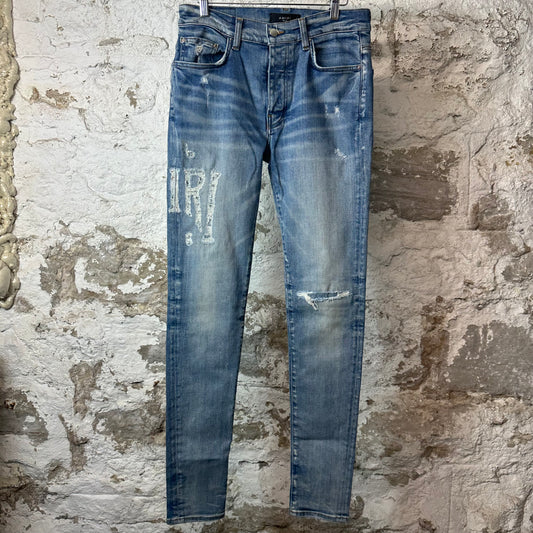Amiri Distressed Side Spell Blue Denim Jeans Sz 31