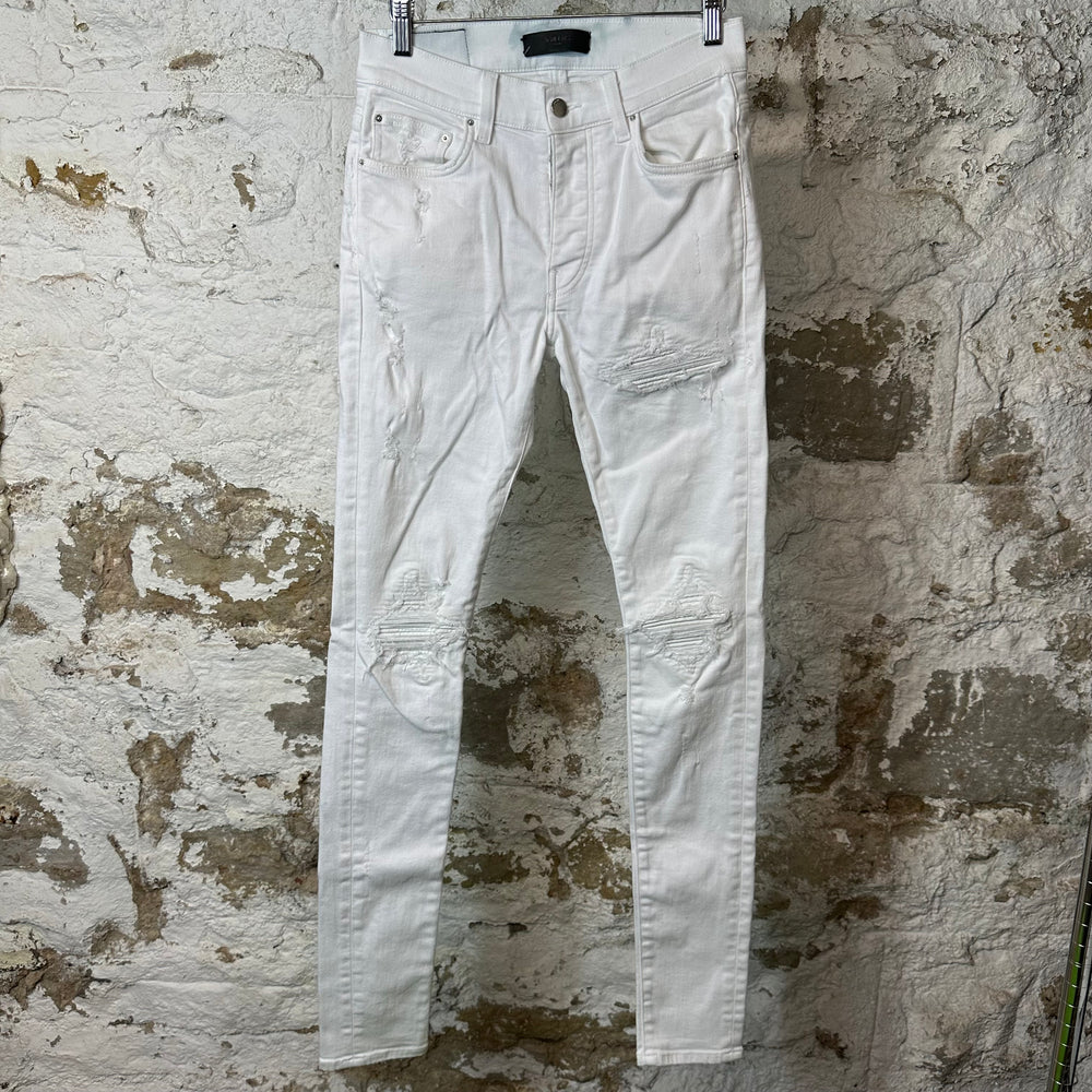 Amiri MX1 White Leather White Denim Jeans Sz 29