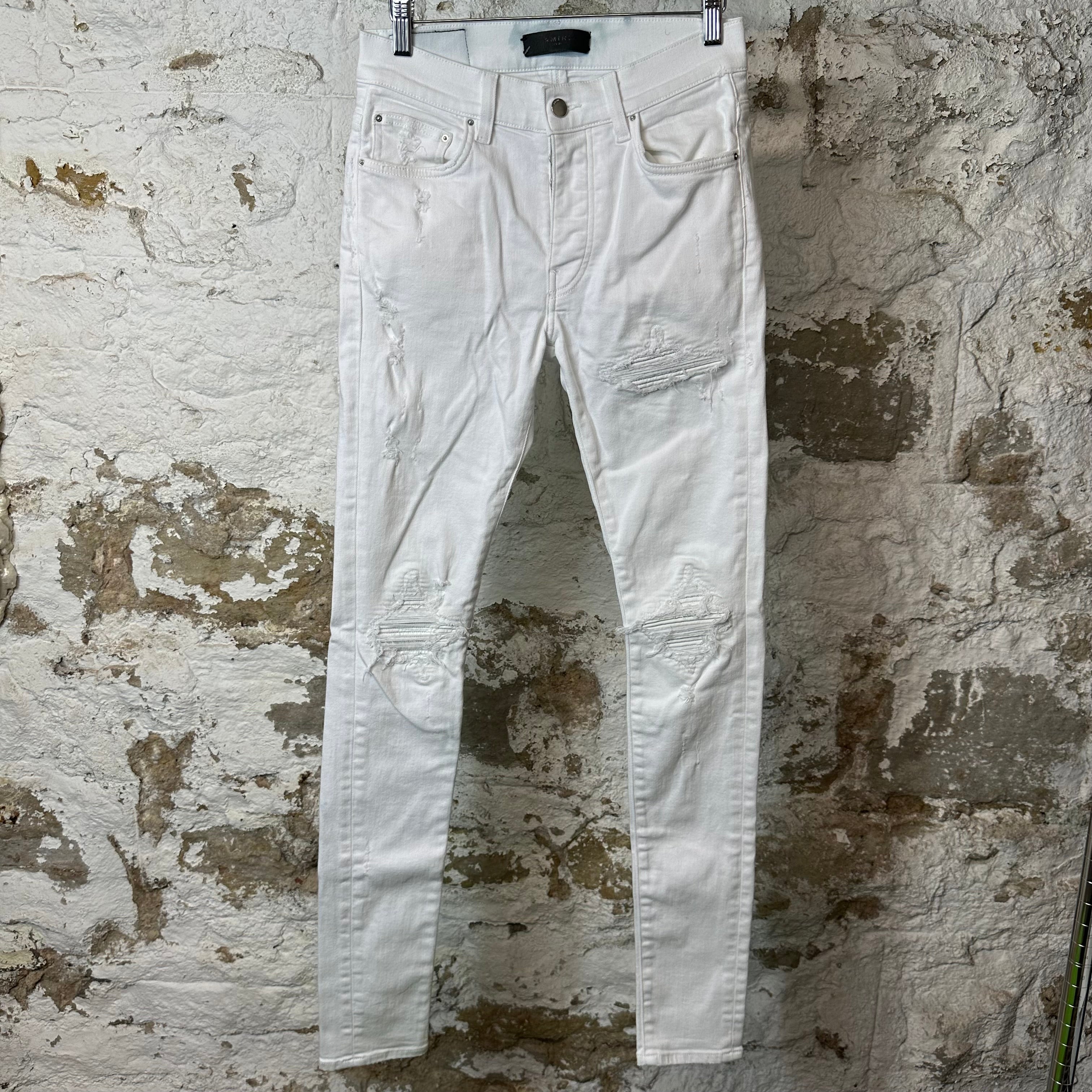 Amiri MX1 White Leather White Denim Jeans Sz 29
