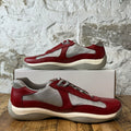 Prada Americas Cup Vintage Red Leather Grey Sneaker Sz 11