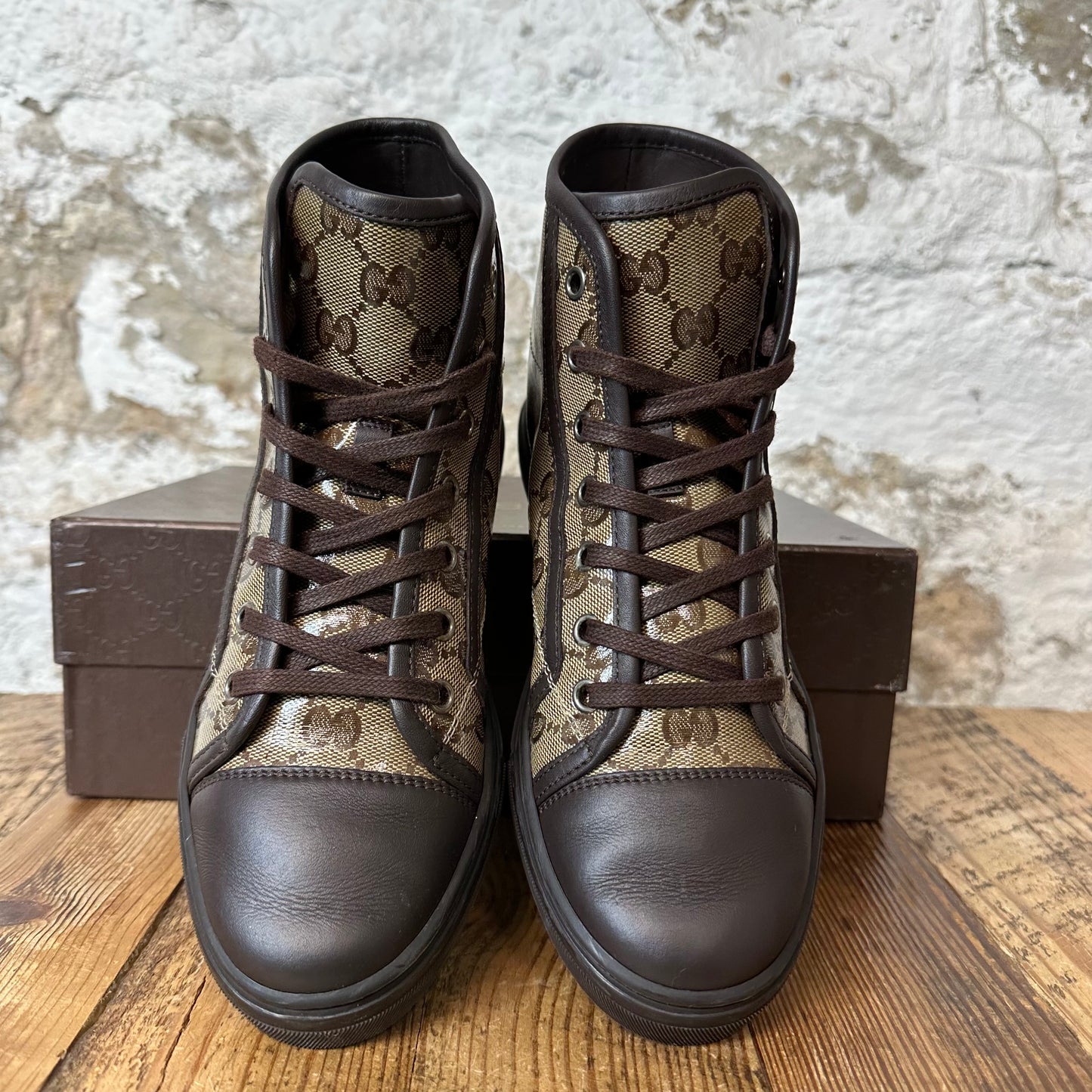 Gucci High Waxed GG Monogram Brown Sneaker Sz 4.5 (36)