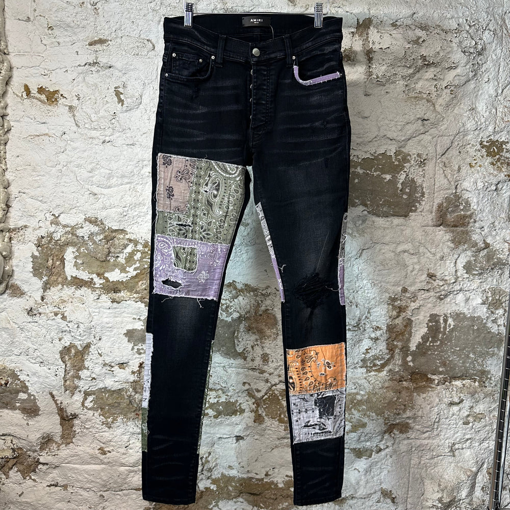 Amiri Paisley Patches Black Denim Jeans Sz 30