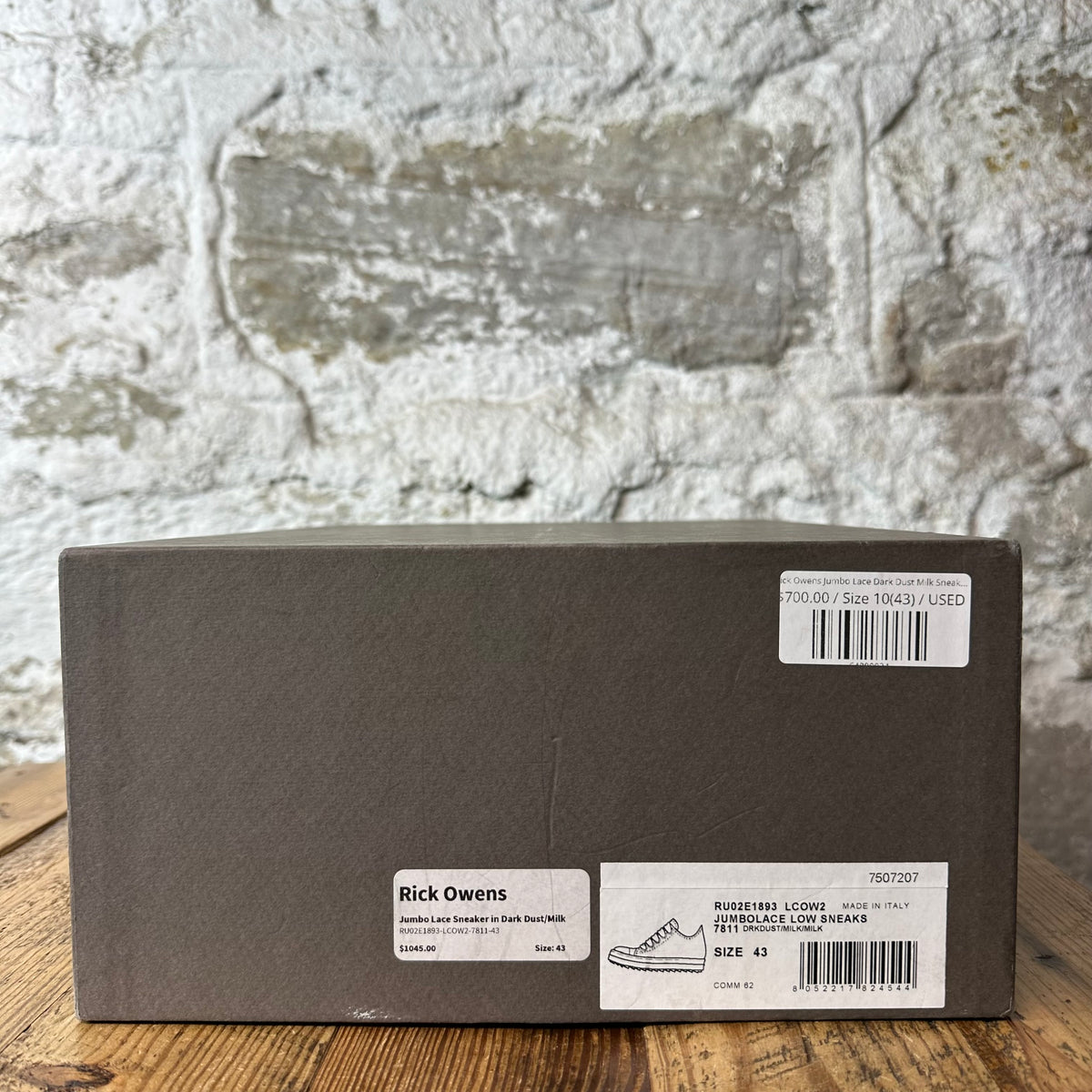 Rick Owens Jumbo Lace Dark Dust Milk Sneaker Sz 10 (43)