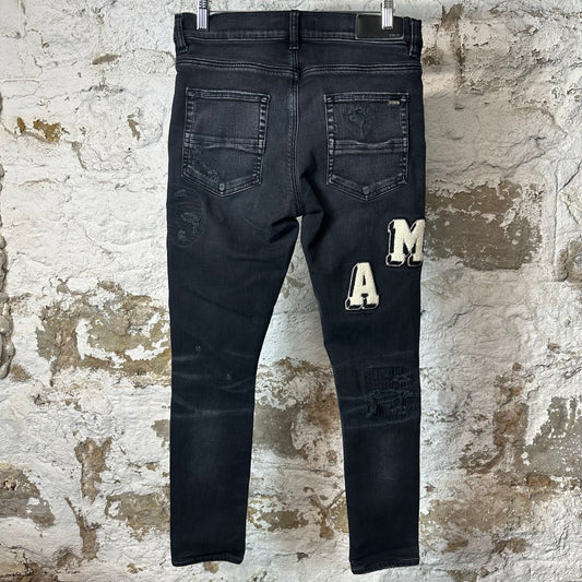 Amiri Varsity Felt Spell Distressed Denim Jeans Sz 30
