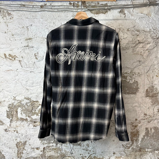Amiri Grey Plaid Swirl Flannel Sz M