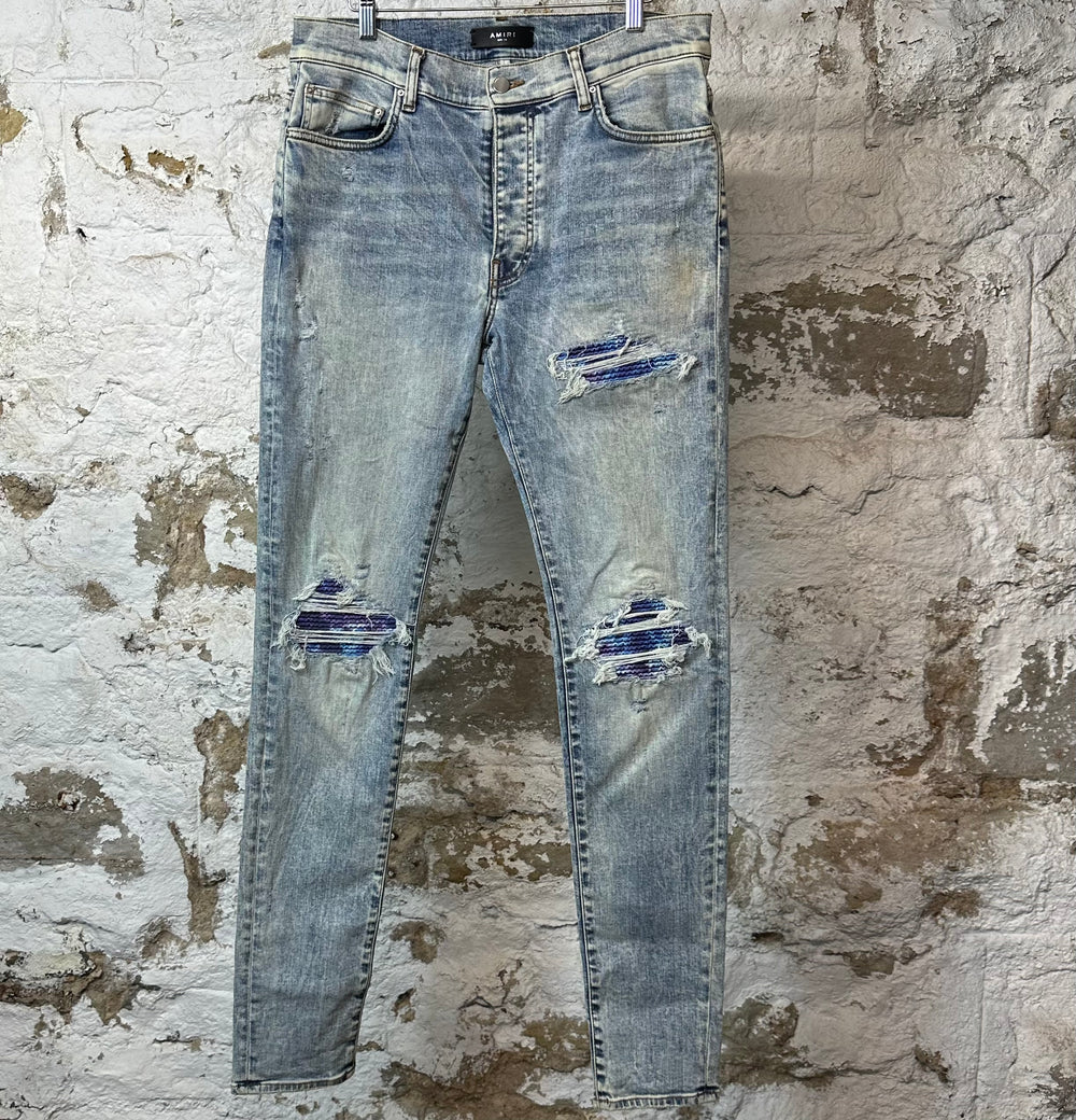 Amiri MX1 Tie Dye Patch Washed Blue Denim Jeans Sz 34