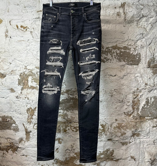 Amiri MX1 Black Paisley Grey Denim Jeans Sz 31