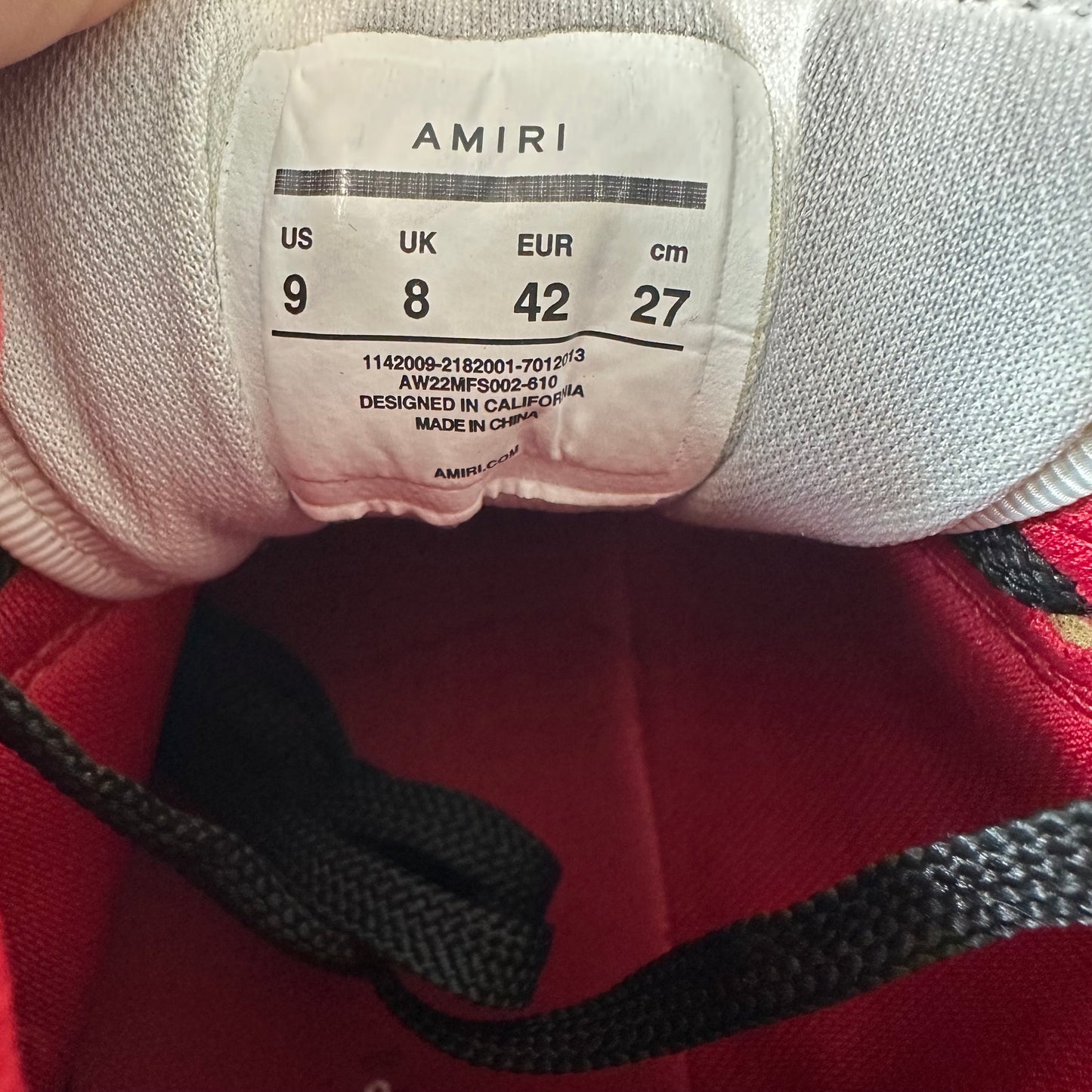 Amiri High Black Skeleton Red White Sneaker Sz 9 (42)