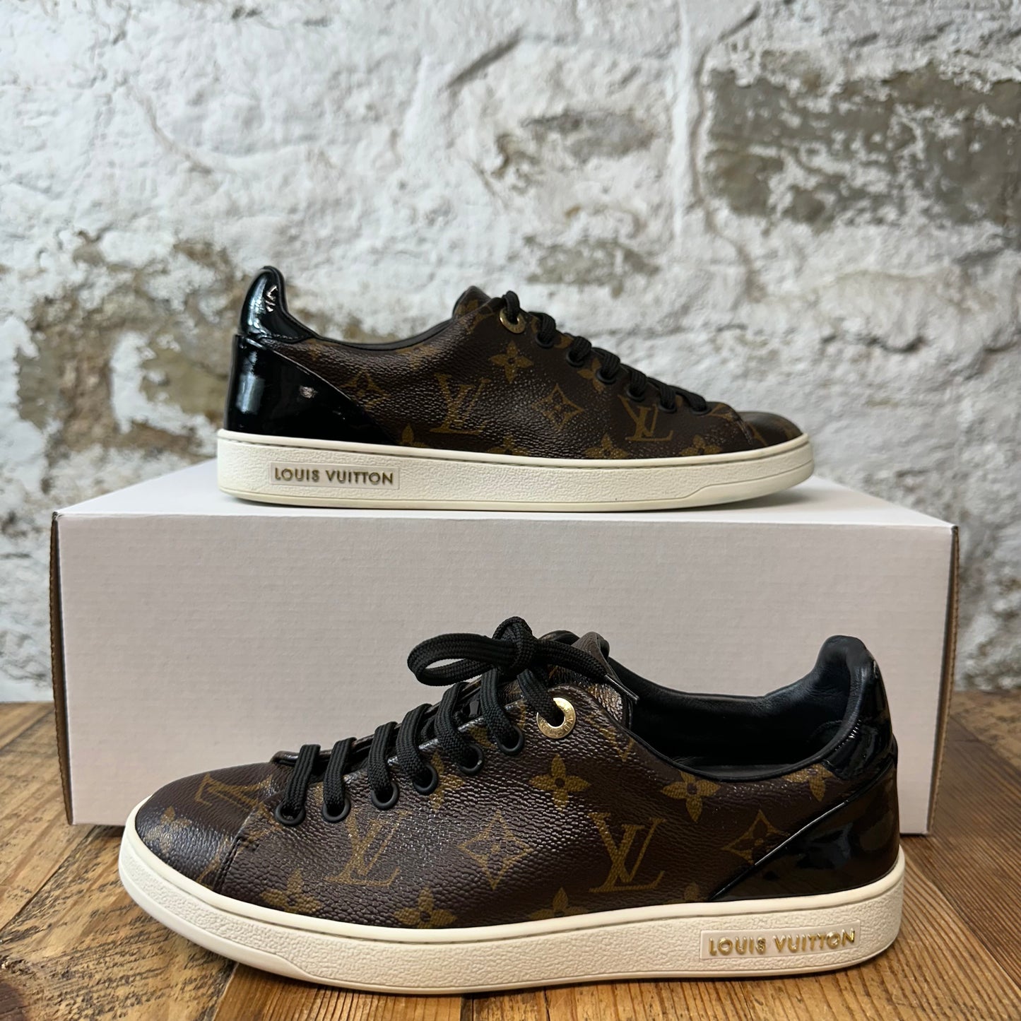 Louis Vuitton Brown Black Patent Frontrow Sneaker Sz 5.5 (37.5)