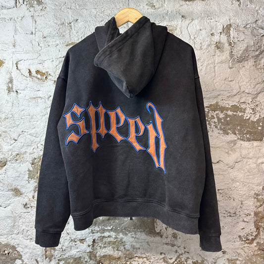 Godspeed OG Orange Logo Washed Black Zip Up Hoodie Sz S