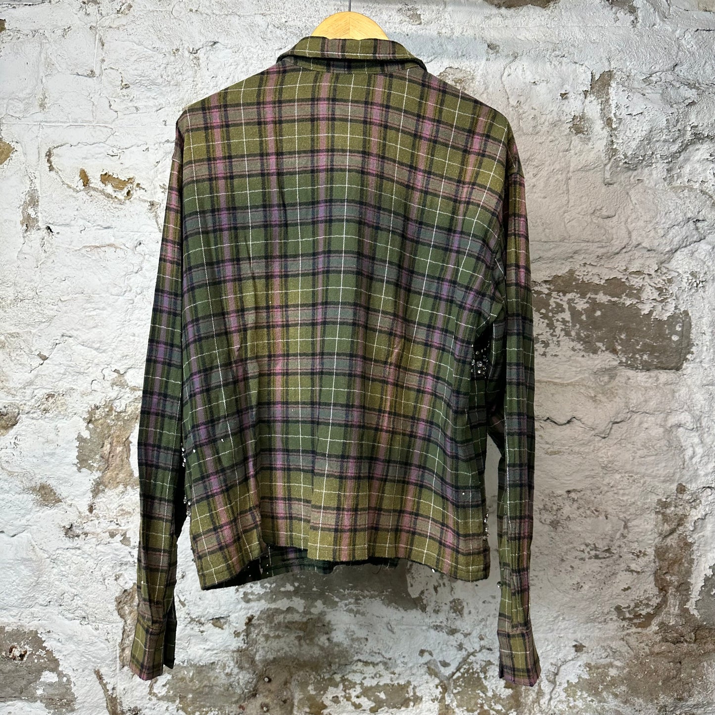 Vale Green Purple Rhinestone Flannel Sz M