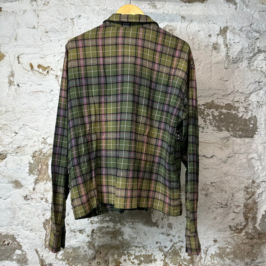 Vale Green Purple Rhinestone Flannel Sz M