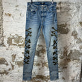 Amiri Camo Bones Blue Denim Jeans Sz 30