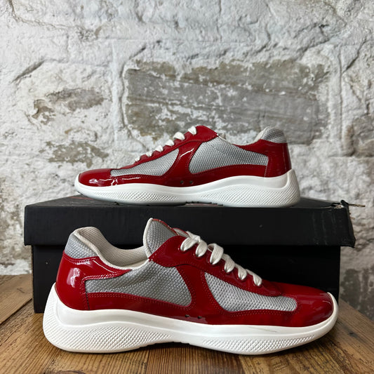 Prada Americas Cup Red Patent Grey White Sneaker Sz 8