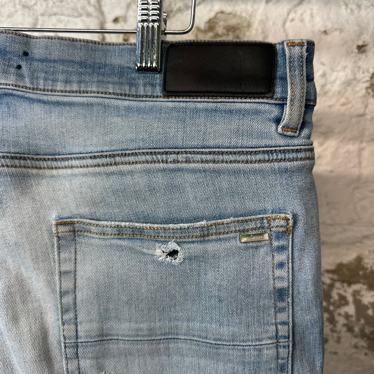 Amiri MX1 Cream Suede Blue Denim Jeans Sz 36