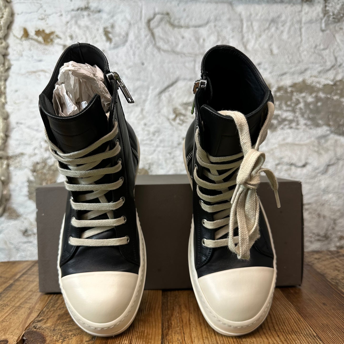 Rick Owens High Black Leather Milk Sneaker Sz 7 (40)