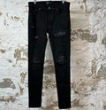 Amiri MX1 Black Leather Black Denim Jeans Sz 32