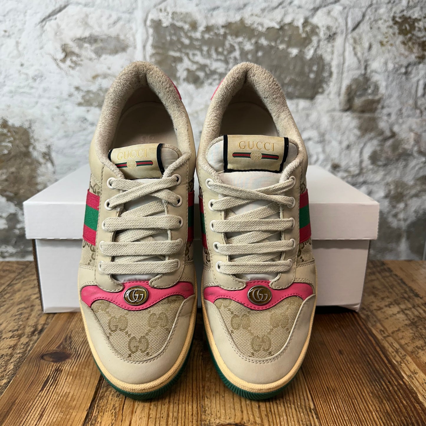 Gucci Screener Beige Dark Brown Sneaker Sz 6.5 (39)