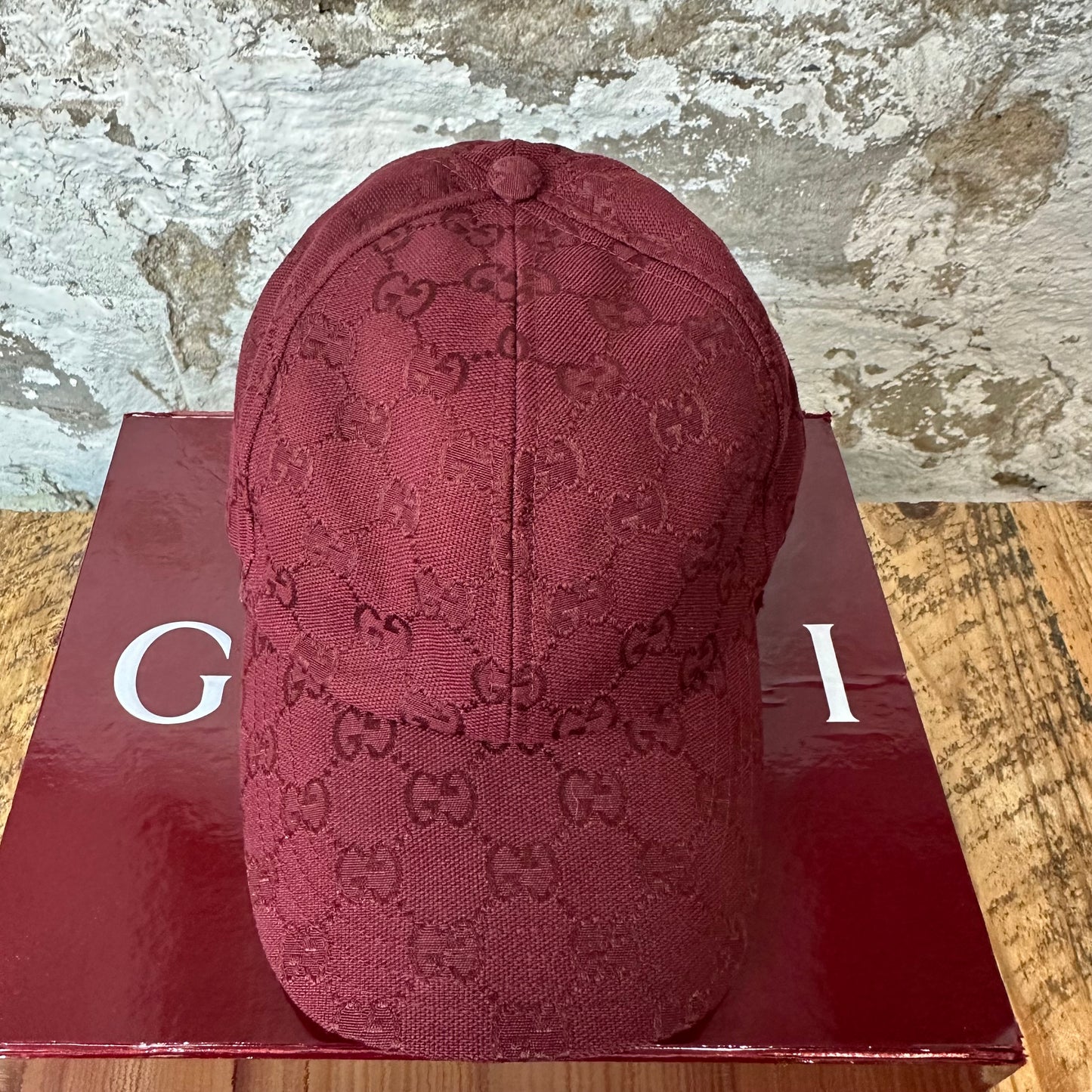 Gucci GG Monogram Burgundy Hat Sz M W/ Box