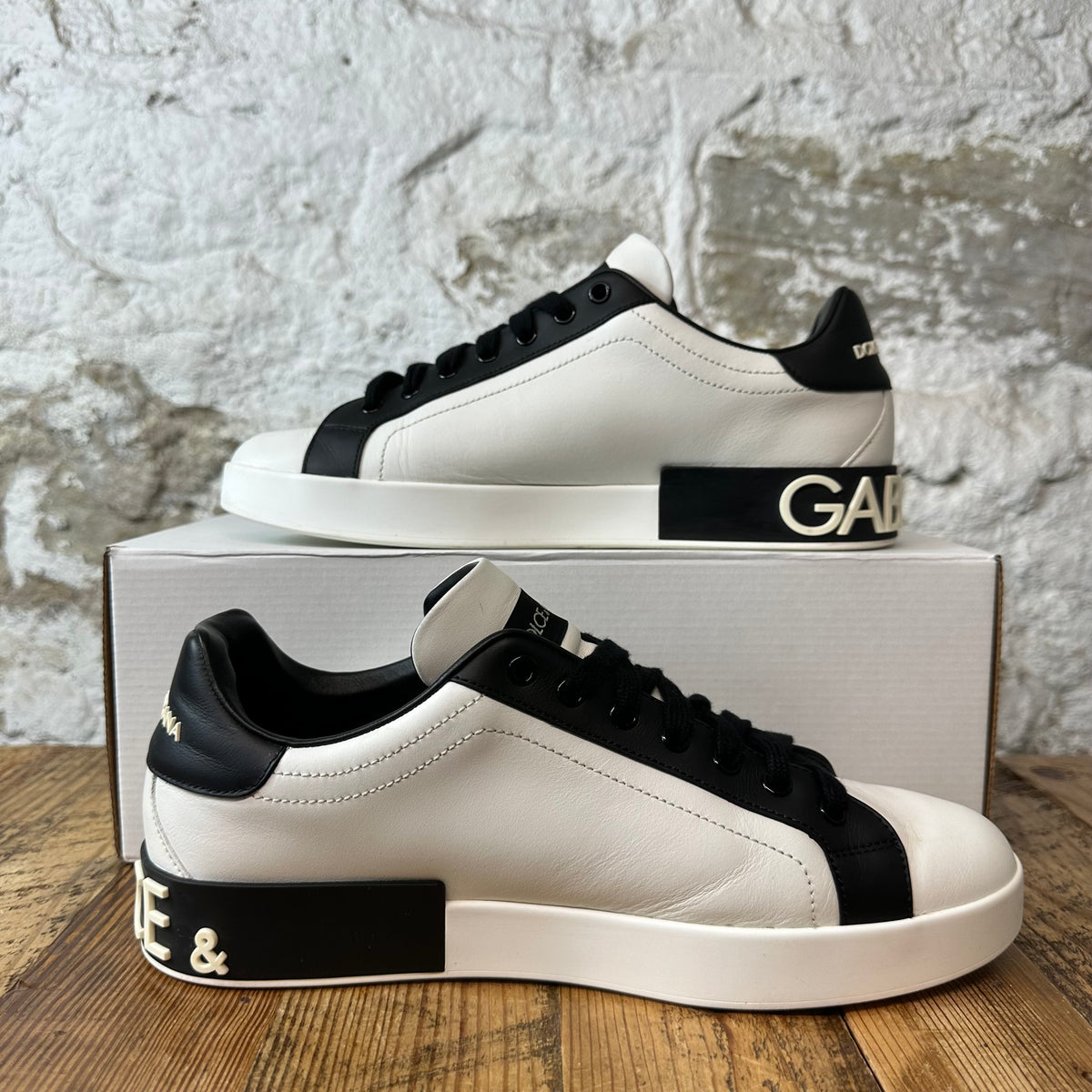 Dolce Gabbana Paint Drip Logo Black White Portofino Sneaker Sz 9