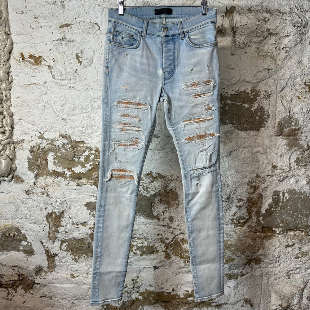 Amiri MX1 Orange Tie Dye Light Blue Thrasher Denim Jeans Sz 29