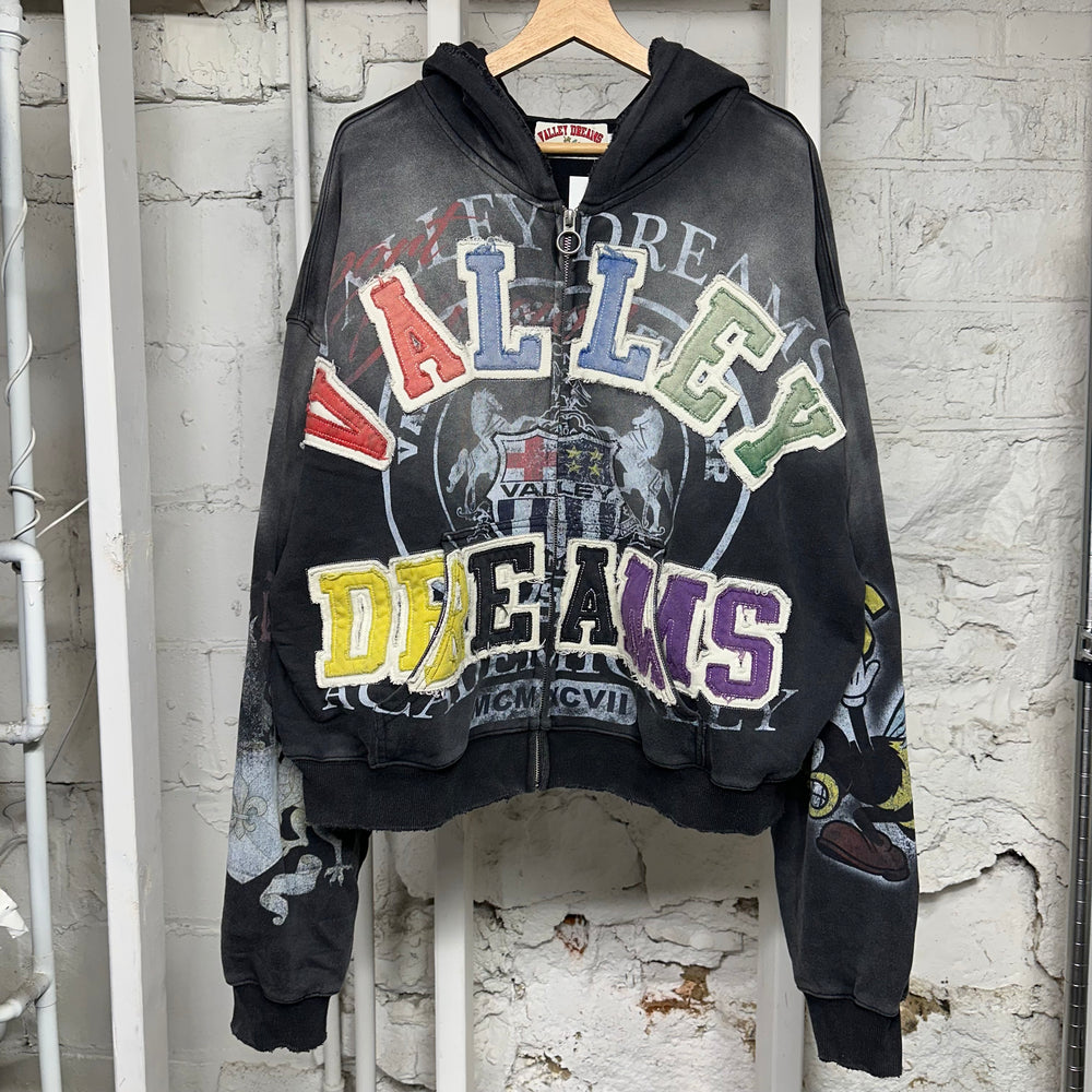 Vale Blasted Black Zip Up Hoodie Sz XL