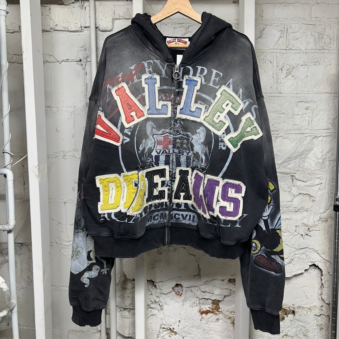 Vale Blasted Black Zip Up Hoodie Sz XL