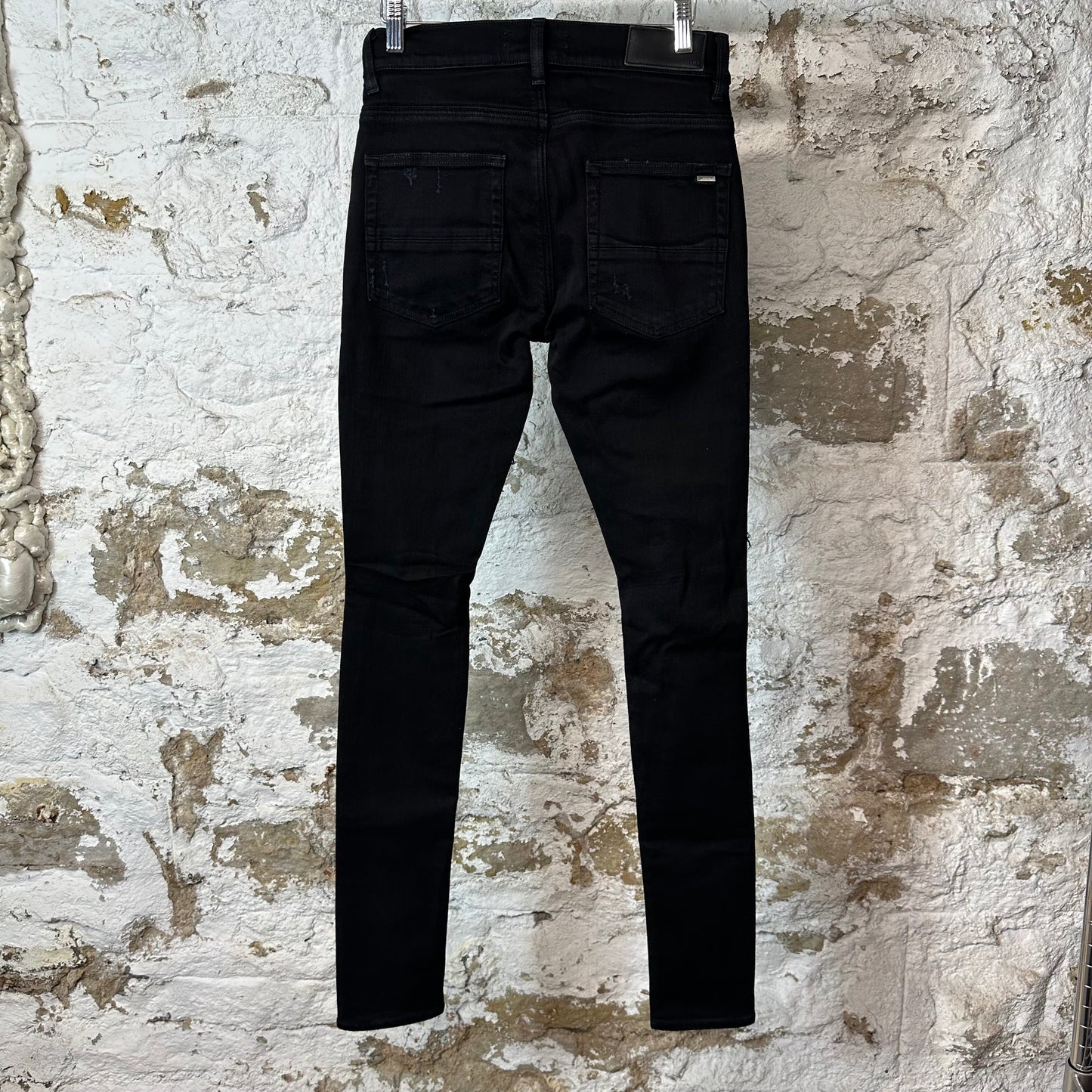 Amiri MX1 Black Leather Thrasher Black Denim Jeans Sz 29