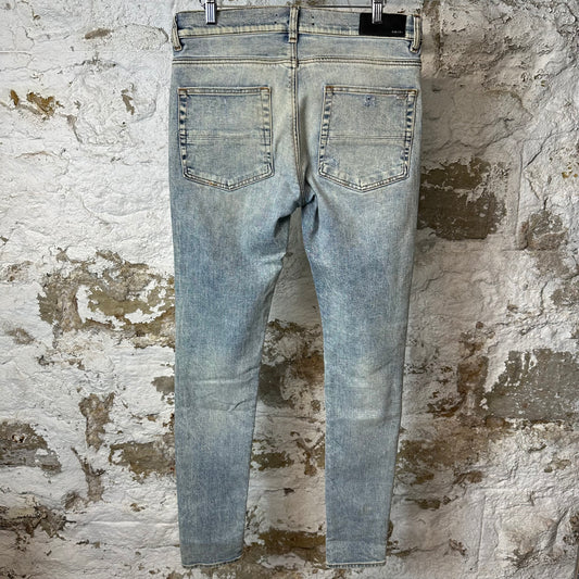 Amiri MX1 Black Leather Washed Blue Denim Jeans Sz 32