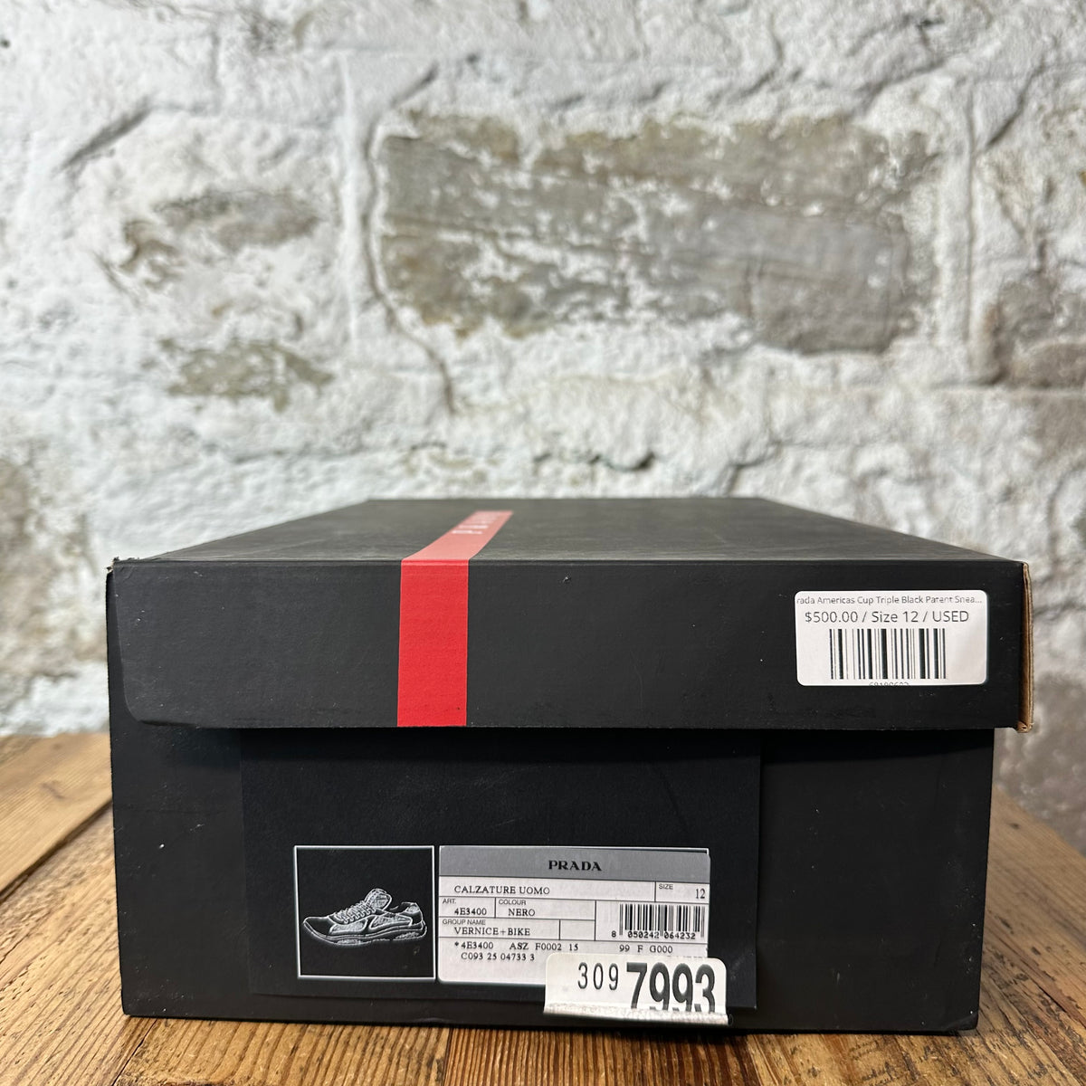 Prada Americas Cup Triple Black Patent Sneaker Sz 12