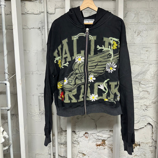 Vale Green Garden Zip Up Black Hoodie Sz L
