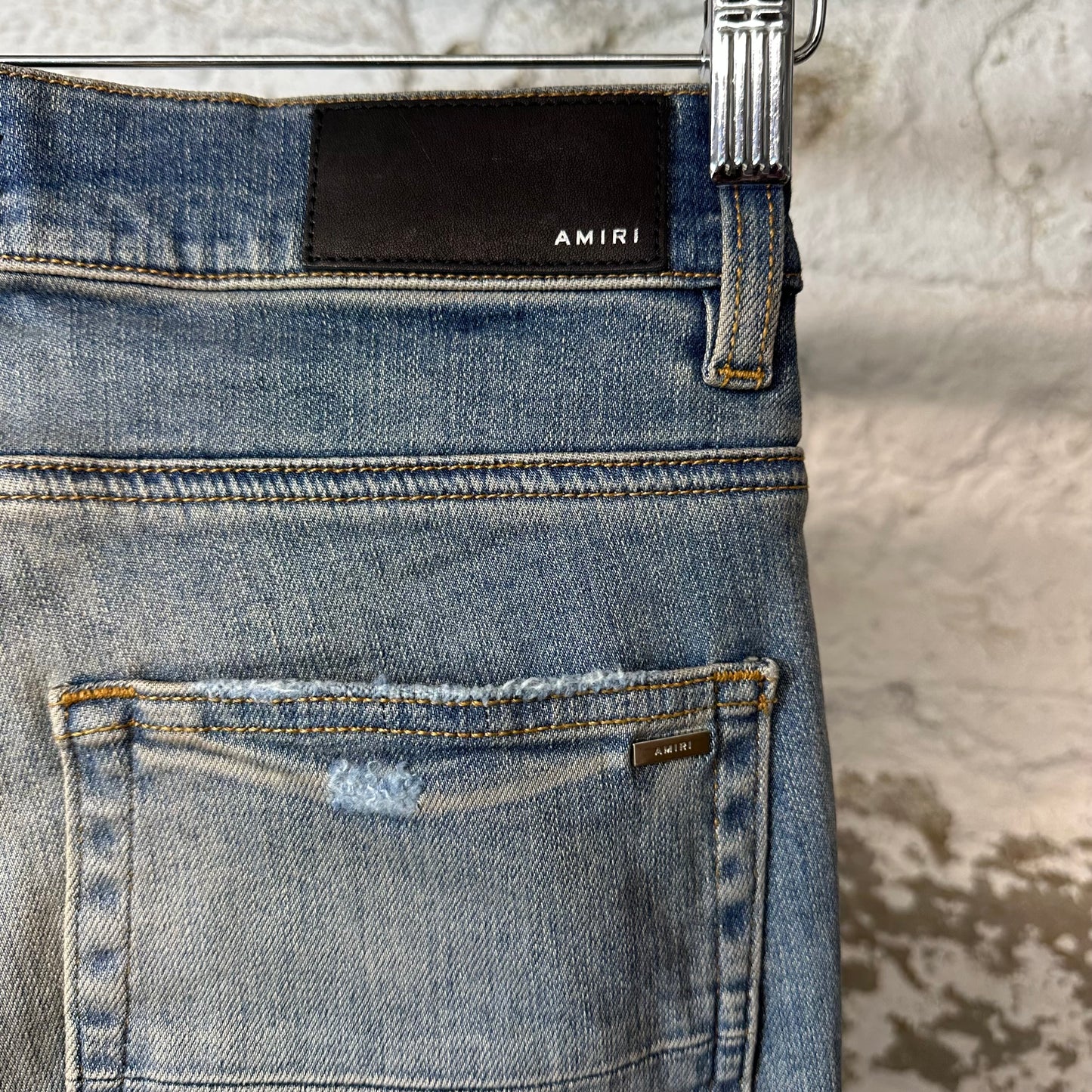 Amiri Green Camo Bones Blue Denim Jeans