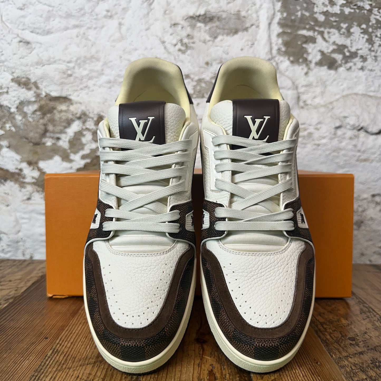 Louis Vuitton Brown Damier Cream Trainer Sneaker Sz 8.5 (7LV)