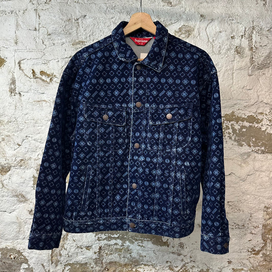 Supreme Flocked Denim Trucker Jacket Blue Sz S