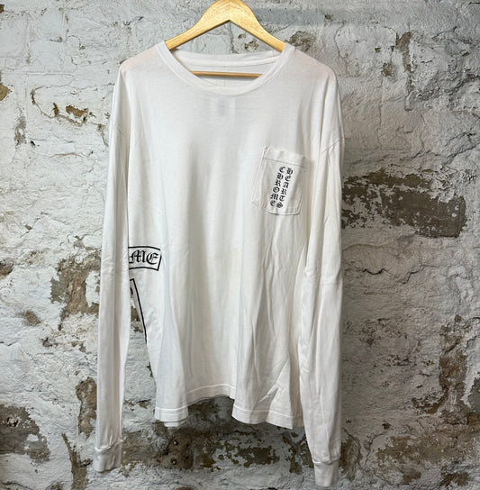 Chrome Hearts Pocket Spell L/s White Sz XXL (Stained)
