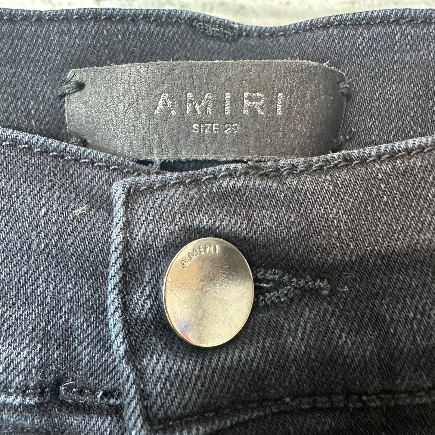 Amiri MX1 Camo Patch Black Denim Jeans Sz 29