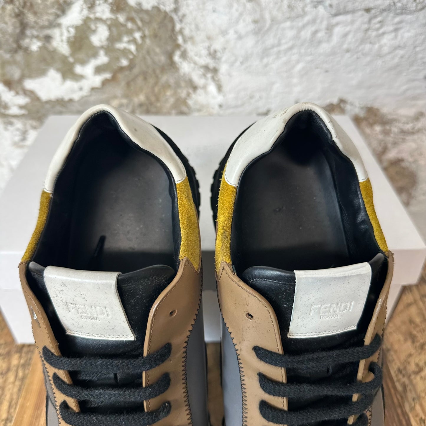 Fendi FF Logo Brown Grey Black Trainer Sneaker Sz 10